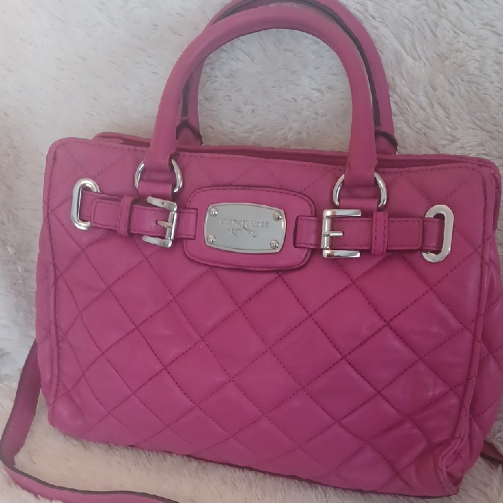 Michael Kors Pink and Silver Quilted Satchel Bag- HB293